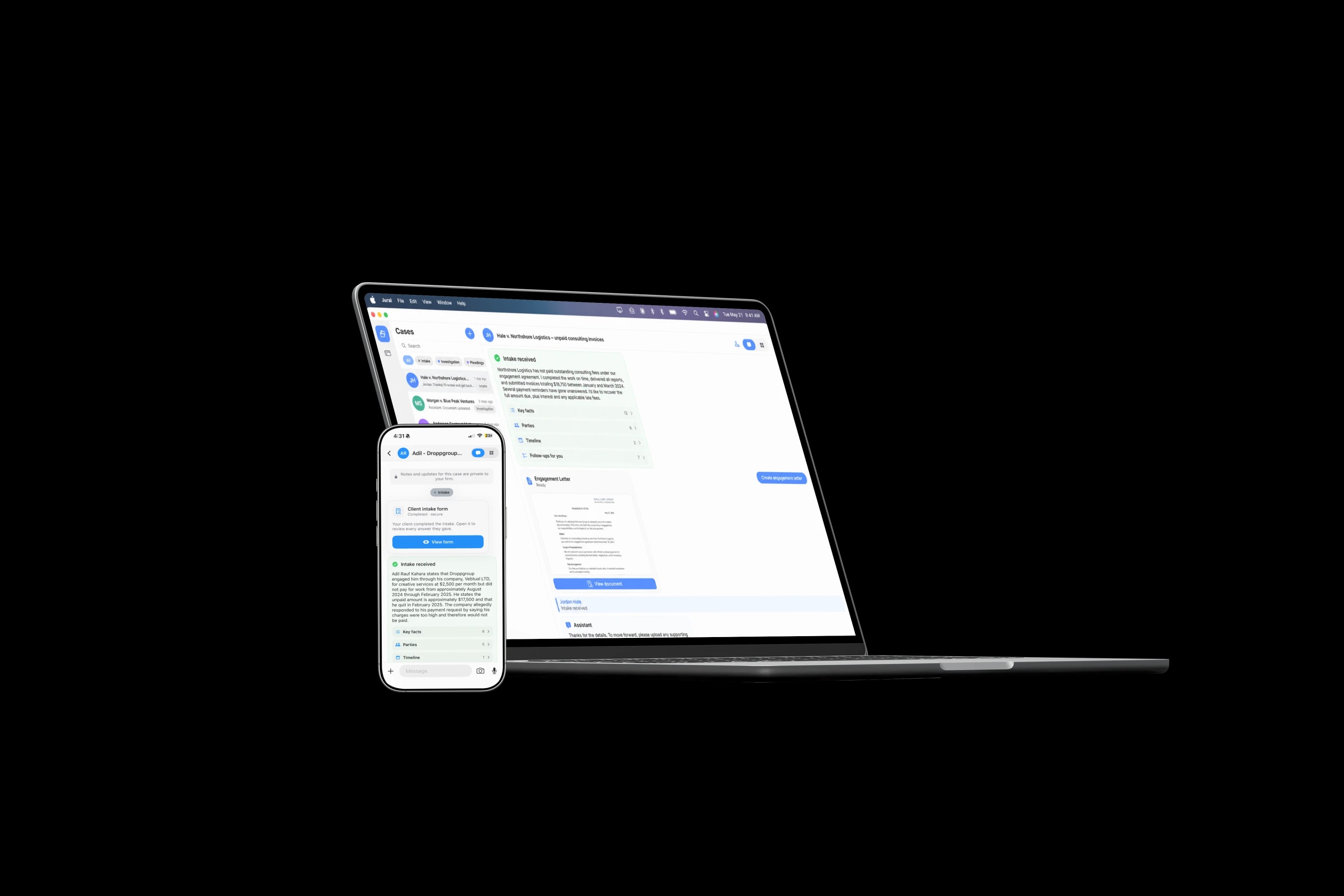 The same Jural case open on a MacBook and an iPhone