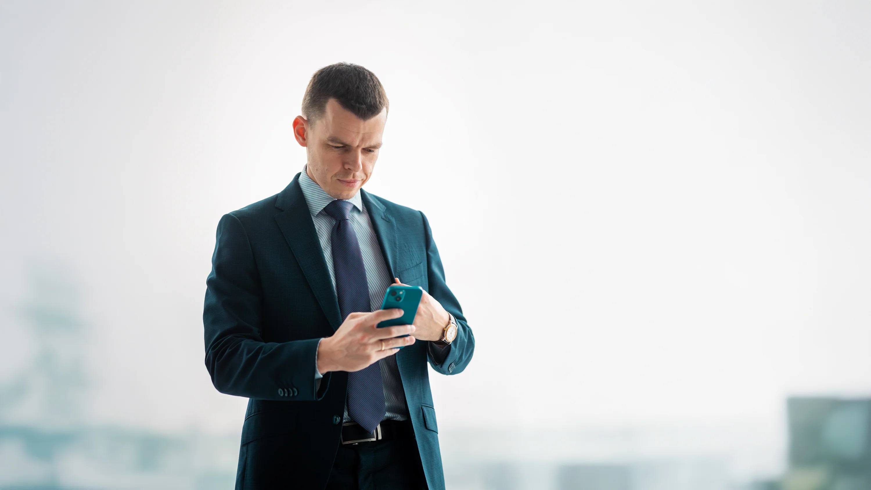 An attorney reading a case on his phone